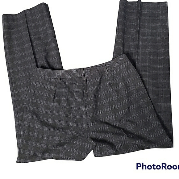 Windowpane plaid trousers tuck button pockets 10" mom rise wide leg pant… - Picture 10 of 13